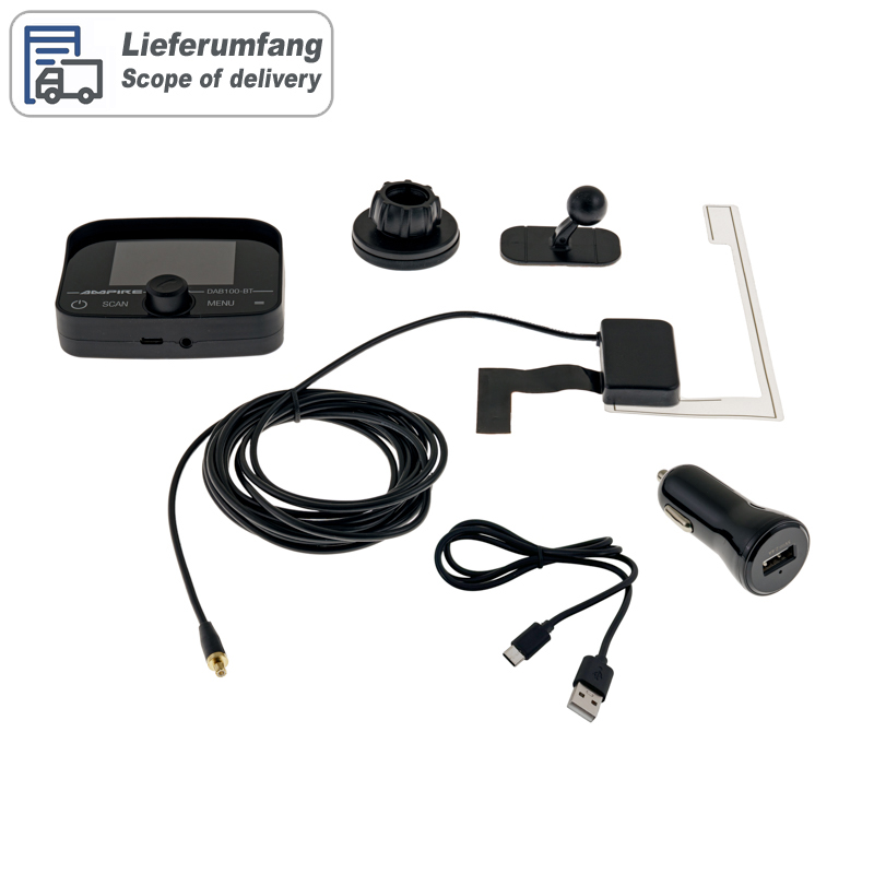 AMPIRE DAB+ Receiver mit BT-Freisprecheinrichtung inklusive DAB+ Antenne