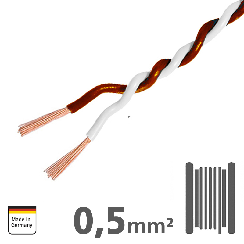 Verdrilltes Kabel WEISS/BRAUN 0,5mm², 150m Spule, 100% Kupfer