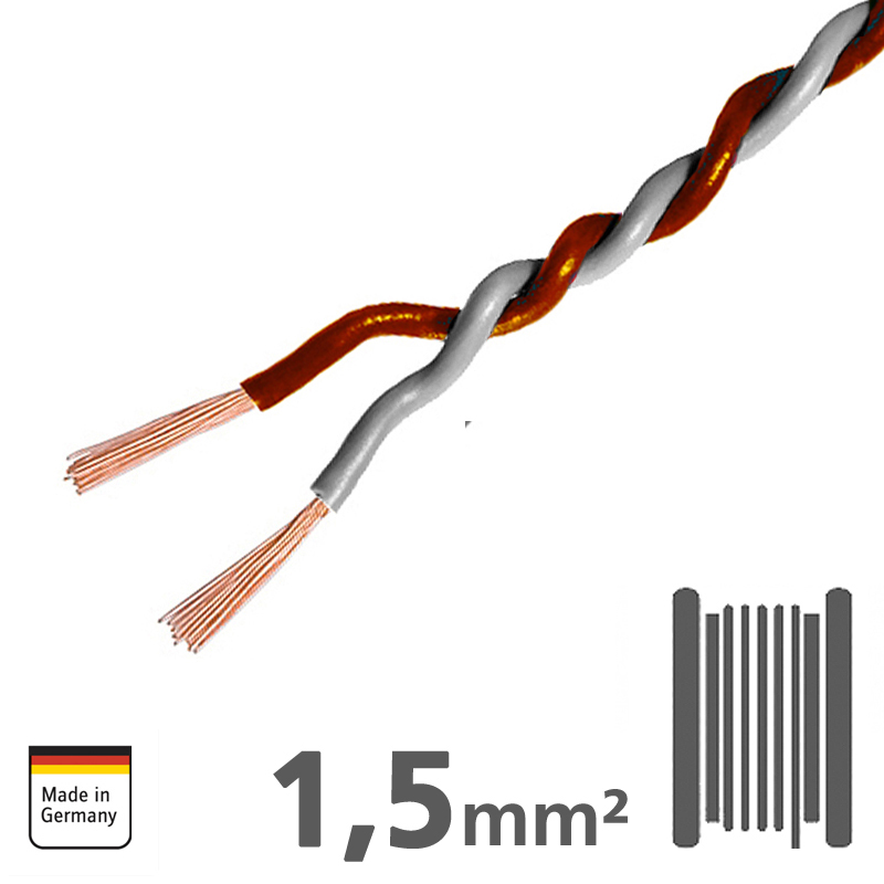 Verdrilltes Kabel GRAU/BRAUN 1,5mm², 60m Spule, 100% Kupfer