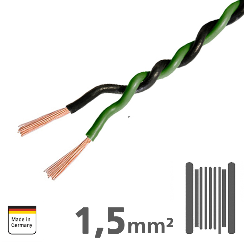 Verdrilltes Kabel GRÜN/SCHWARZ 1,5mm², 60m Spule, 100% Kupfer