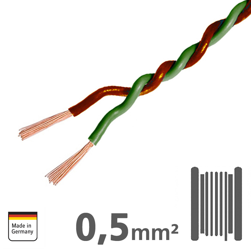 Verdrilltes Kabel GRÜN/BRAUN 0,5mm², 150m Spule, 100% Kupfer